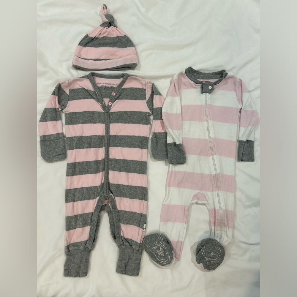 Burt’s Bees Baby Sleepies Footies 6-12 Months and 12 Months 2 Pack Bundle Girl